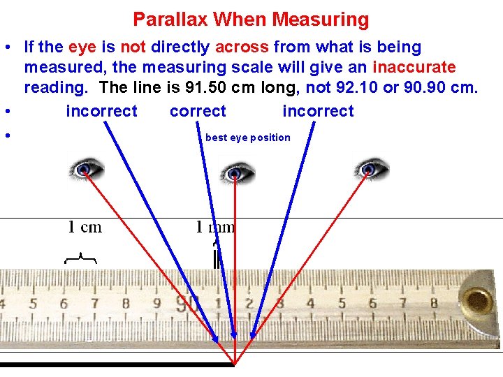 Parallax When Measuring • If the eye is not directly across from what is