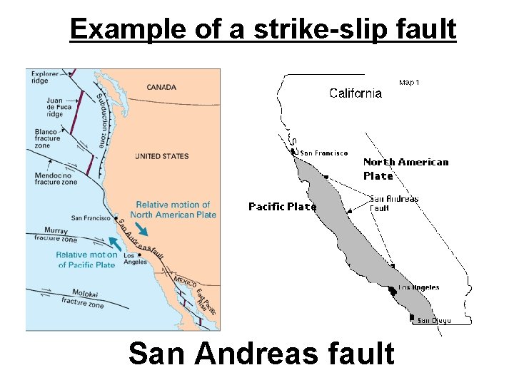Example of a strike-slip fault San Andreas fault 