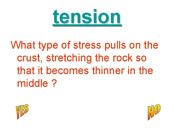 tension What type of stress pulls on the crust, stretching the rock so that