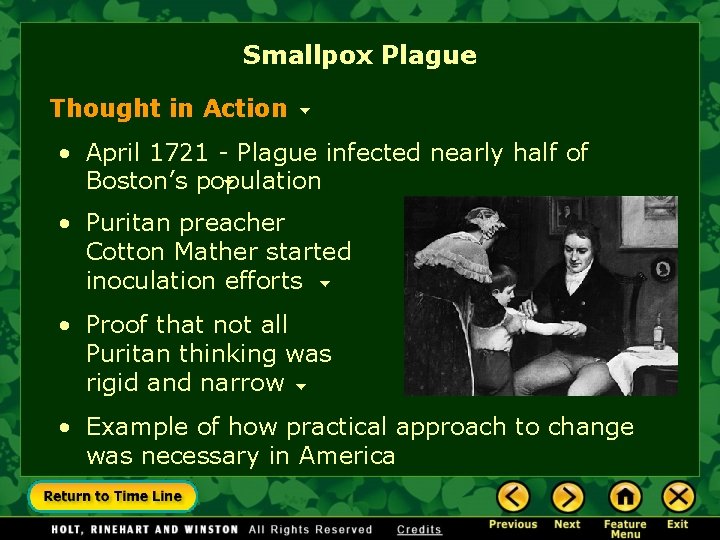 Smallpox Plague Thought in Action • April 1721 - Plague infected nearly half of