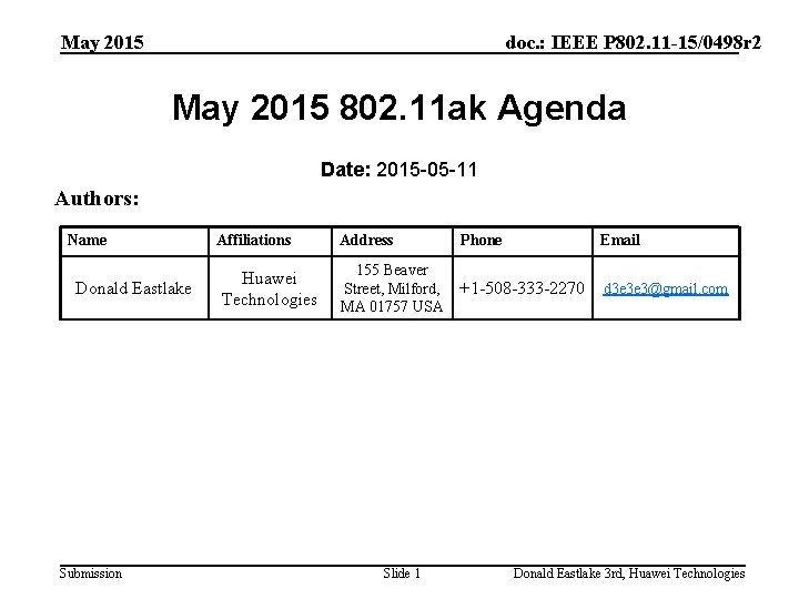 May 2015 doc. : IEEE P 802. 11 -15/0498 r 2 May 2015 802.