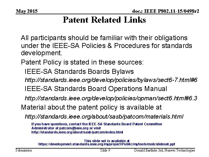 May 2015 doc. : IEEE P 802. 11 -15/0498 r 2 Patent Related Links