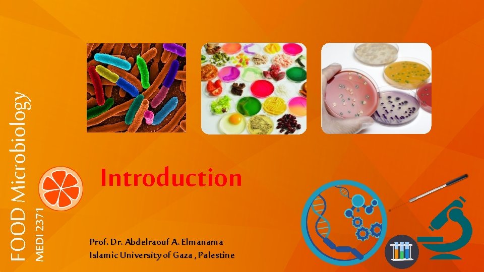 MEDI 2371 FOOD Microbiology Introduction Prof. Dr. Abdelraouf A. Elmanama Islamic University of Gaza