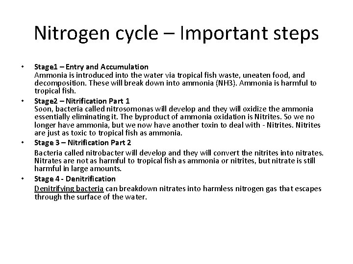 Nitrogen cycle – Important steps • • Stage 1 – Entry and Accumulation Ammonia