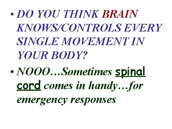 • DO YOU THINK BRAIN KNOWS/CONTROLS EVERY SINGLE MOVEMENT IN YOUR BODY? • • DO YOU THINK BRAIN KNOWS/CONTROLS EVERY SINGLE MOVEMENT IN YOUR BODY? •