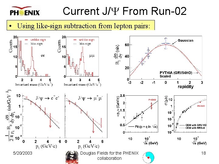 Current J/Y From Run-02 • Using like-sign subtraction from lepton pairs: 5/20/2003 Douglas Fields