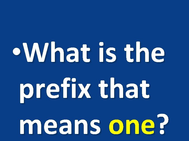  • What is the prefix that means one? 