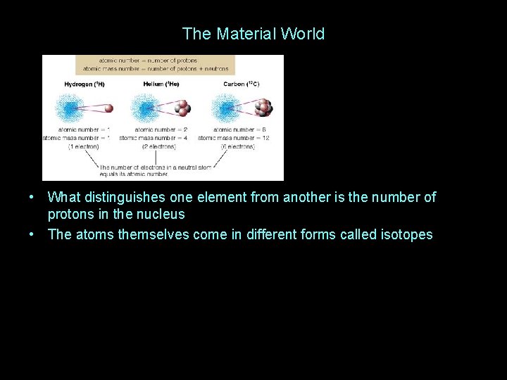 The Material World • What distinguishes one element from another is the number of