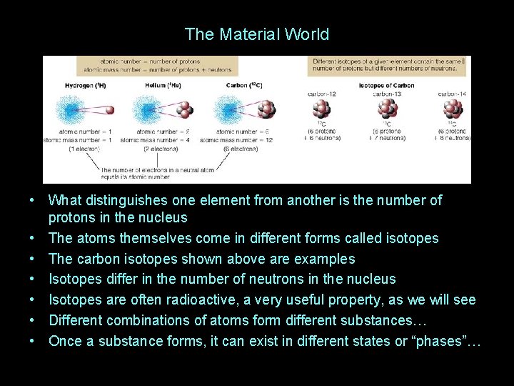 The Material World • What distinguishes one element from another is the number of