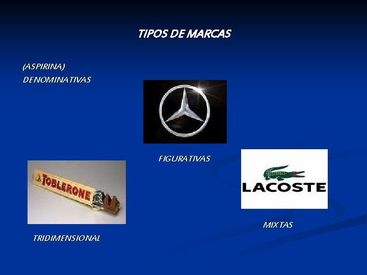 TIPOS DE MARCAS (ASPIRINA) DENOMINATIVAS FIGURATIVAS MIXTAS TRIDIMENSIONAL 