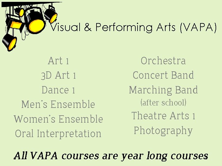 Visual & Performing Arts (VAPA) Art 1 3 D Art 1 Dance 1 Men’s