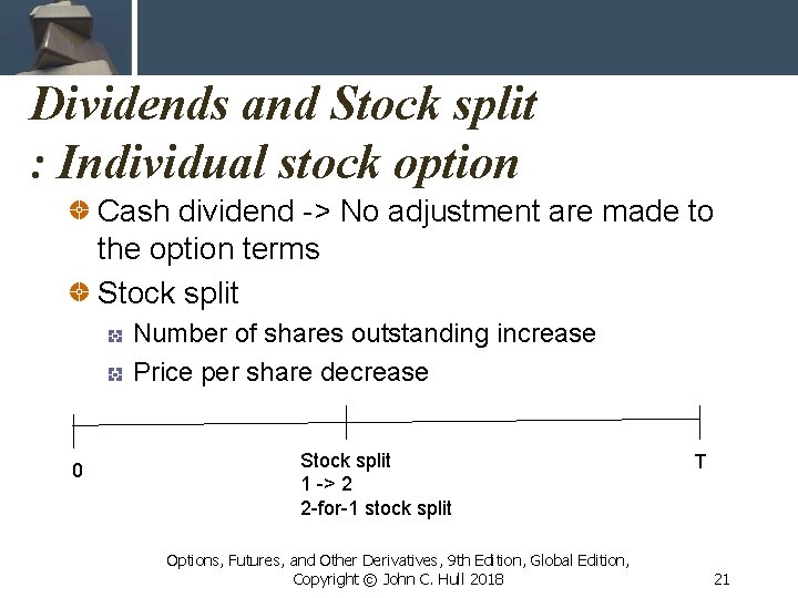 Dividends and Stock split : Individual stock option Cash dividend -> No adjustment are