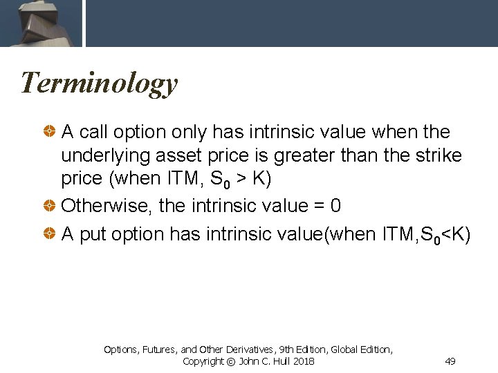 Terminology A call option only has intrinsic value when the underlying asset price is