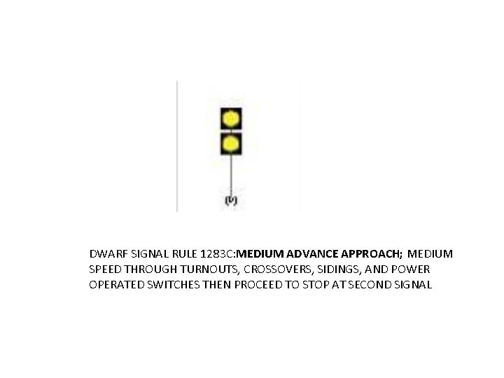 DWARF SIGNAL RULE 1283 C: MEDIUM ADVANCE APPROACH; MEDIUM SPEED THROUGH TURNOUTS, CROSSOVERS, SIDINGS,