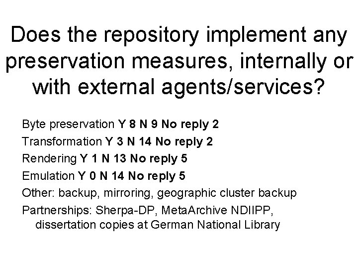 Does the repository implement any preservation measures, internally or with external agents/services? Byte preservation