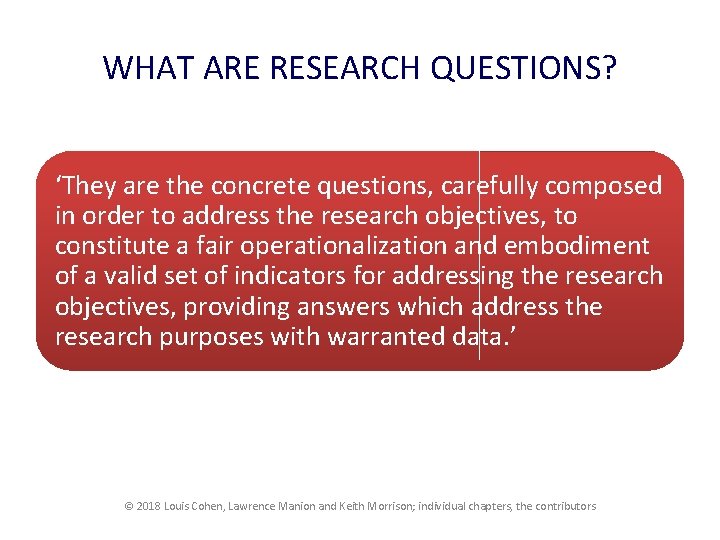 WHAT ARE RESEARCH QUESTIONS? ‘They are the concrete questions, carefully composed in order to