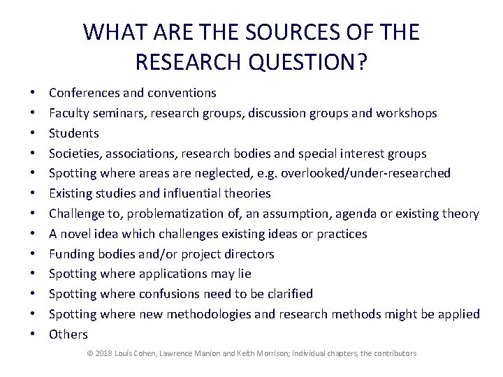 WHAT ARE THE SOURCES OF THE RESEARCH QUESTION? • • • • Conferences and