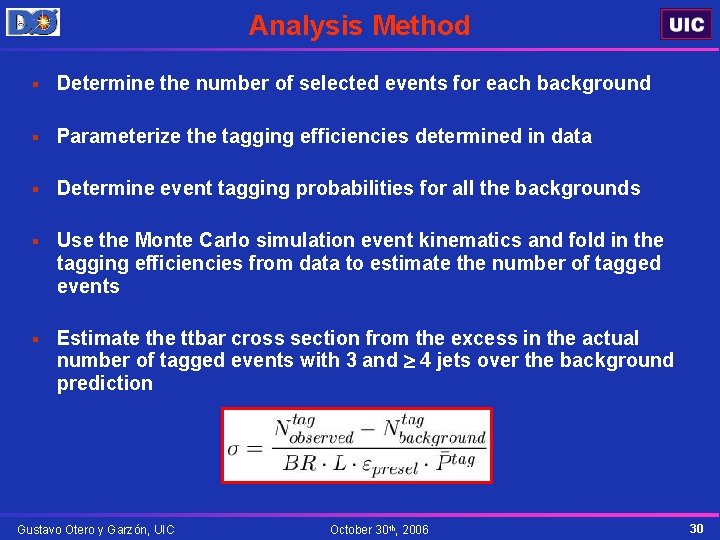 Analysis Method § Determine the number of selected events for each background § Parameterize