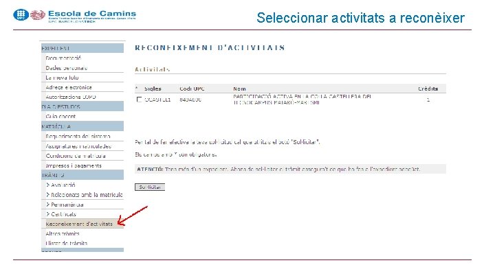 Seleccionar activitats a reconèixer 