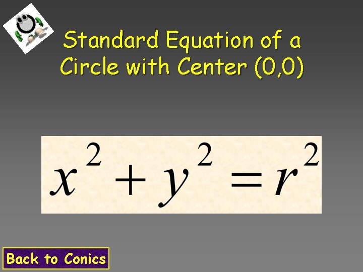 Standard Equation of a Circle with Center (0, 0) Back to Conics 