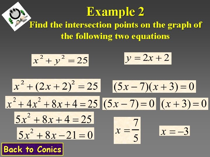 Example 2 Find the intersection points on the graph of the following two equations