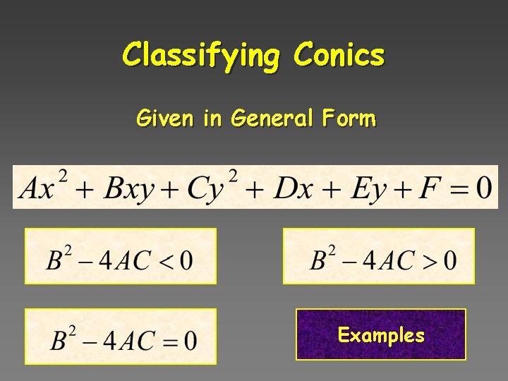 Classifying Conics Given in General Form Examples 