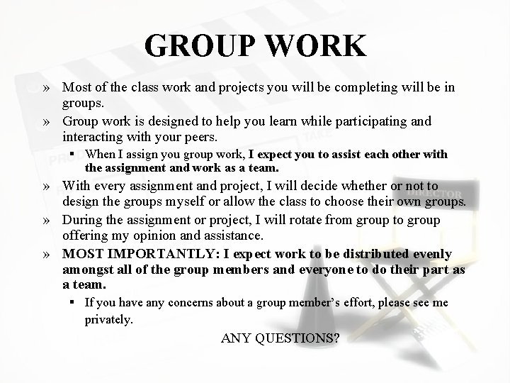 GROUP WORK » Most of the class work and projects you will be completing