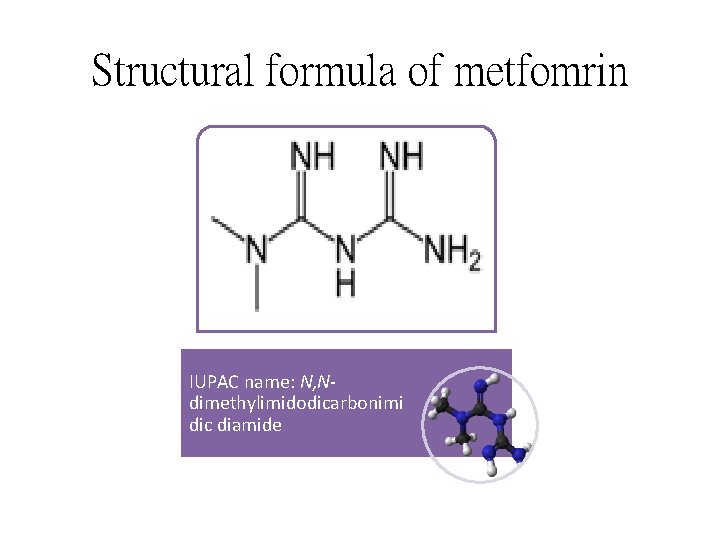 Structural formula of metfomrin IUPAC name: N, Ndimethylimidodicarbonimi dic diamide 