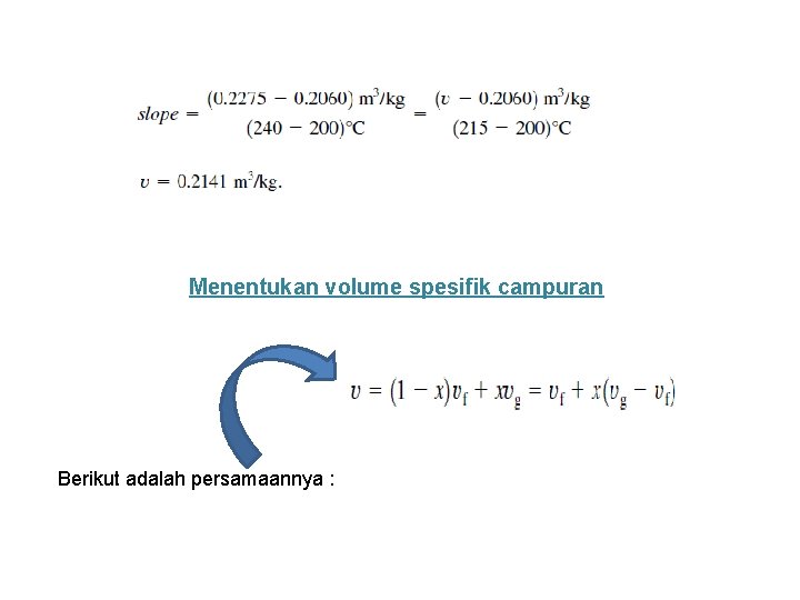 Menentukan volume spesifik campuran Berikut adalah persamaannya : 