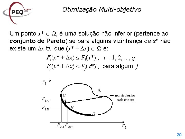 Otimização Multi-objetivo Um ponto x* , é uma solução não inferior (pertence ao conjunto