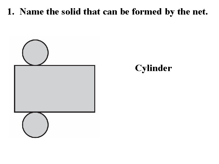 1. Name the solid that can be formed by the net. Cylinder 