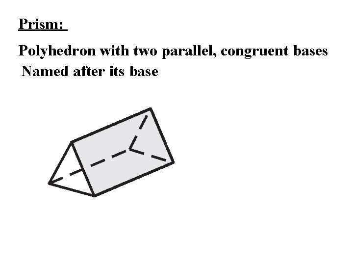 Prism: Polyhedron with two parallel, congruent bases Named after its base 