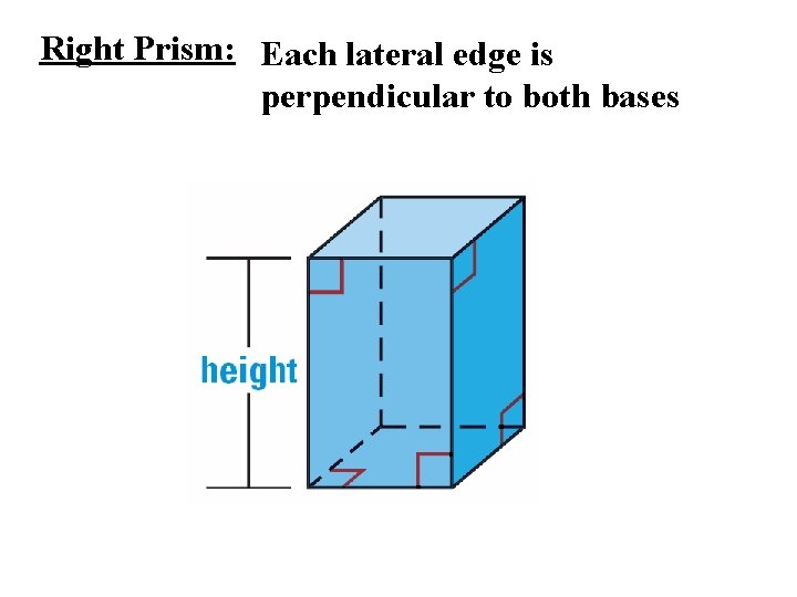 Right Prism: Each lateral edge is perpendicular to both bases 