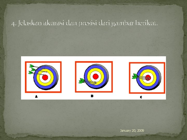 4. Jelaskan akurasi dan presisi dari gambar berikut. January 20, 2009 