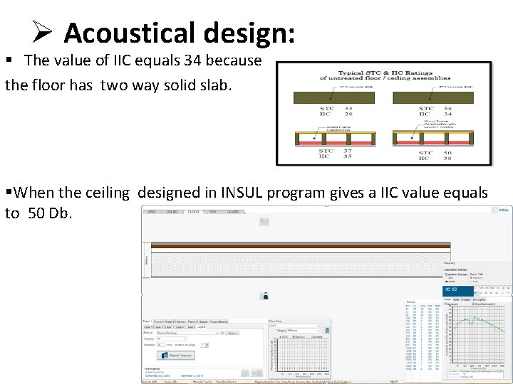 Ø Acoustical design: The value of IIC equals 34 because the floor has two