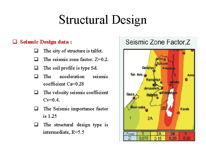 Structural Design q Seismic Design data : q The city of structure is talfet.