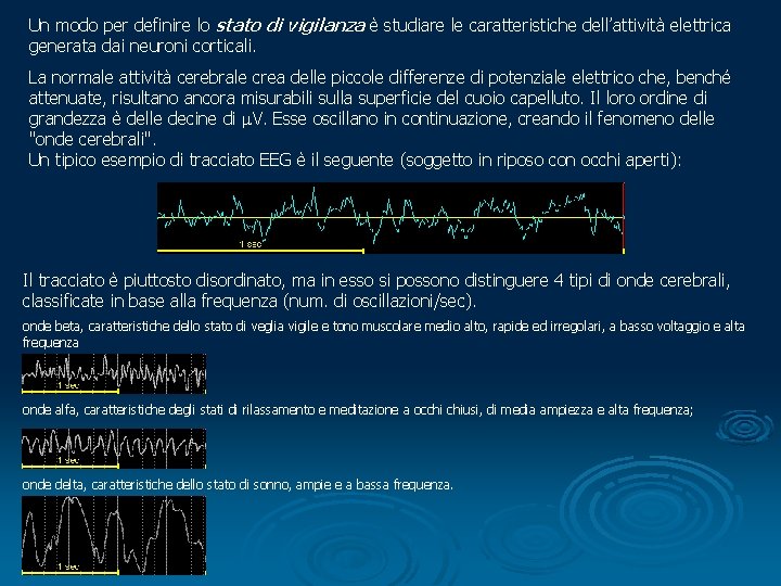 Un modo per definire lo stato di vigilanza è studiare le caratteristiche dell’attività elettrica