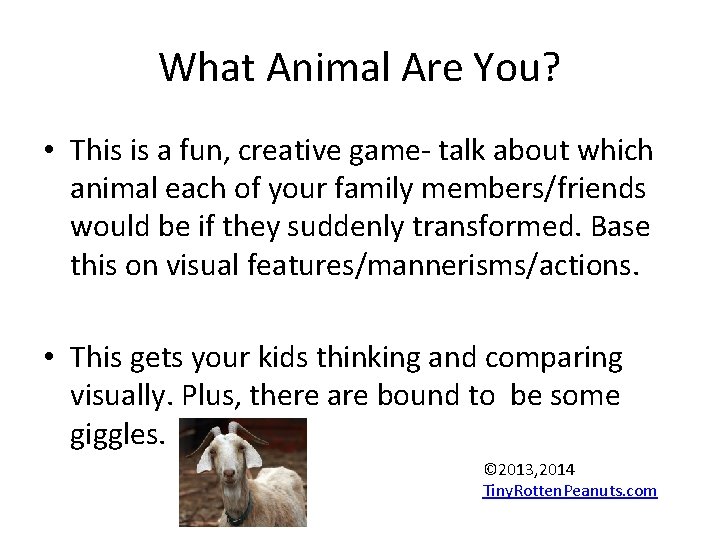 What Animal Are You? • This is a fun, creative game- talk about which What Animal Are You? • This is a fun, creative game- talk about which