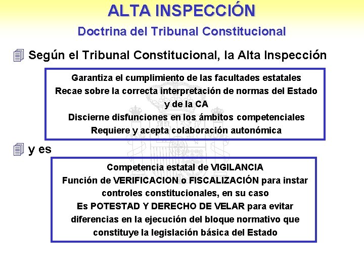 ALTA INSPECCIÓN Doctrina del Tribunal Constitucional 4 Según el Tribunal Constitucional, la Alta Inspección