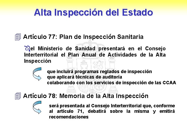Alta Inspección del Estado 4 Artículo 77: Plan de Inspección Sanitaria Ôel Ministerio de