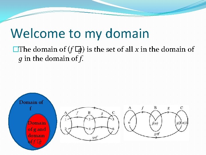 Welcome to my domain �The domain of (f �g) is the set of all