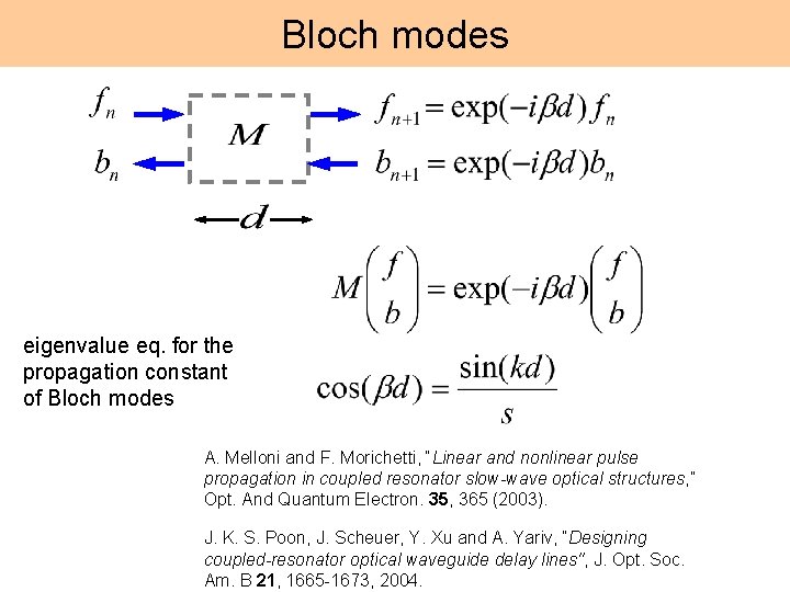 Bloch modes eigenvalue eq. for the propagation constant of Bloch modes A. Melloni and