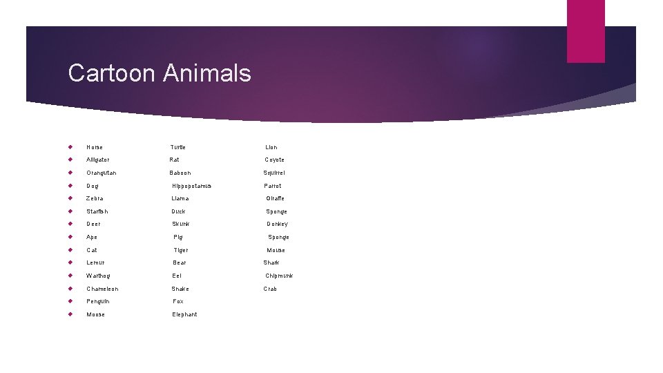 Cartoon Animals Horse Turtle Lion Alligator Rat Coyote Orangutan Baboon Dog Hippopotamus Zebra Llama