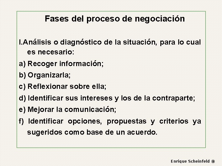 Fases del proceso de negociación I. Análisis o diagnóstico de la situación, para lo