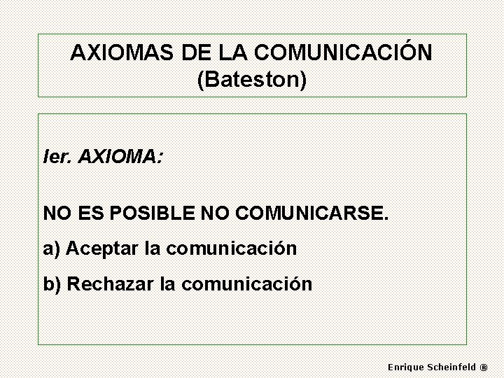 AXIOMAS DE LA COMUNICACIÓN (Bateston) Ier. AXIOMA: NO ES POSIBLE NO COMUNICARSE. a) Aceptar