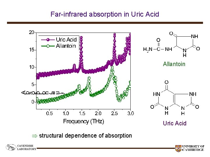 Far-infrared absorption in Uric Acid Allantoin Uric Acid structural dependence of absorption 