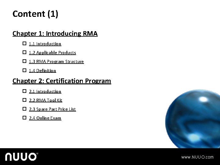 Content (1) Chapter 1: Introducing RMA p 1. 1 Introduction p 1. 2 Applicable