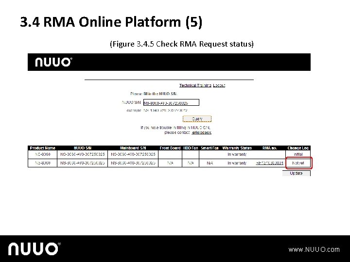 3. 4 RMA Online Platform (5) (Figure 3. 4. 5 Check RMA Request status)