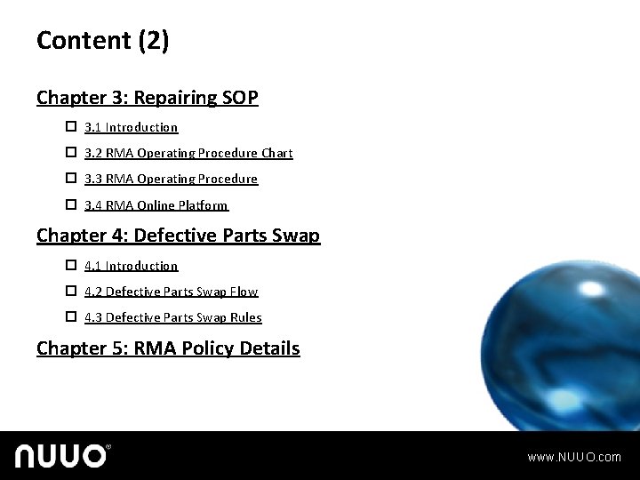 Content (2) Chapter 3: Repairing SOP p 3. 1 Introduction p 3. 2 RMA