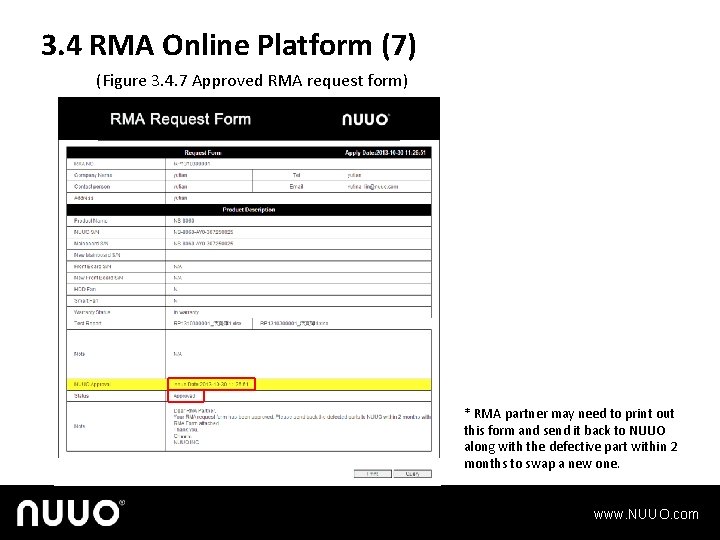 3. 4 RMA Online Platform (7) (Figure 3. 4. 7 Approved RMA request form)